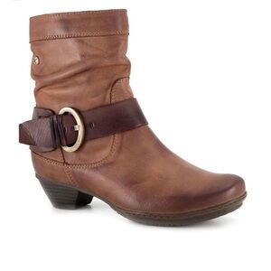 PIKOLINOS Cognac Leather Ankle Boot with Buckle Strap